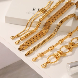 Five styles of 18K gold plated stainless steel bracelets with lobster clasps for women