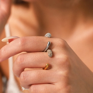 Classic 18K gold and silver open rings set with sparkling micro-pave zirconia crystals