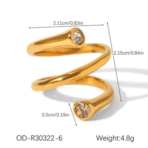 Macro view of gold spiral ring dimensions 2.11cm x 2.15cm with crystal details