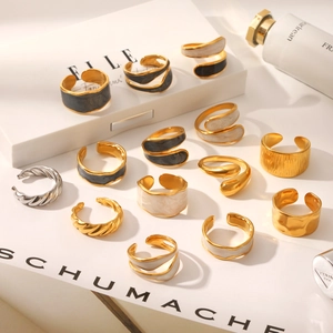 Niche Stainless Steel Open Rings For Women Enamel Evil Eye Heart Leaf Adjustable Wave Minimalist Finger Ring Jewelry Gift