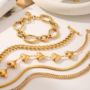 Stainless Steel 18K Gold Plated Heart Flower Link Bracelet For Women Luxury Zirconia Inlay Waterproof Fashion Jewelry Accessory