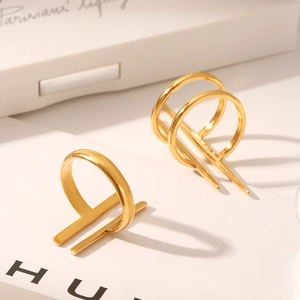 Minimalist 18K gold plated stainless steel geometric open rings in single and double bar styles