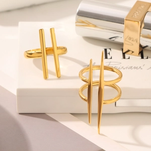 Modern Minimalist Stainless Steel Geometric Open Ring For Women 18K Gold Plated Irregular Asymmetric Fashion Jewelry Finger Ring Gift