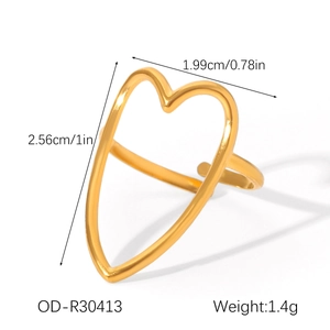 Guida alle dimensioni dell'anello a cuore dorato con peso e misure dettagliate