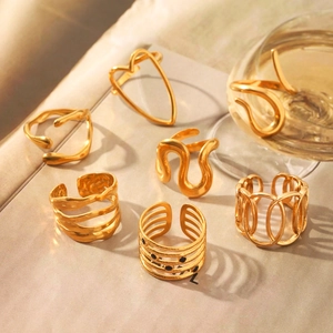 Anello Aperto Vintage in Acciaio Inossidabile per Donna Cuore Malocchio Onda Regolabile Anello Geometrico Gioielli Regalo