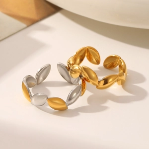 Minimalistische geometrische unregelmäßige Blattmuster-Ringe verstellbar in Gold und Bi-Color