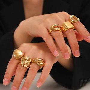 Women Stainless Steel Chunky Rings Gold Silver Plated Irregular Geometric Lava Texture Heart Signet Rings Minimalist Jewelry