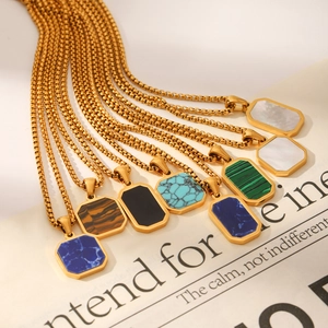 Elegant 18k gold plated stainless steel box chains with colorful octagonal pendants