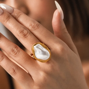 Retro Stainless Steel Artificial Baroque Pearl Ring Irregular Tiger Eye Stone Cuff Bracelet Gold Silver Jewelry For Women Party Gift