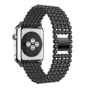 Fashionable five-bead metal band for smartwatches featuring a secure folding clasp