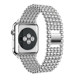 Polished silver five-bead metal watch strap for Apple Watch Series 42mm size