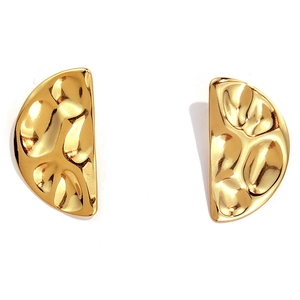 High-quality 18k gold plated hammered texture semi-circle stainless steel stud earrings