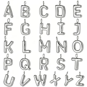 3D balloon style 26 English letters A-Z charms set in polished silver stainless steel