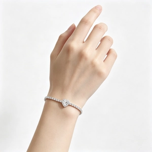 Pulsera Tennis Corazón de Plata de Ley 925 para Mujer Diamante de Imitación Brillante Incrustado Pulsera Deslizante Ajustable Joyería Lujo