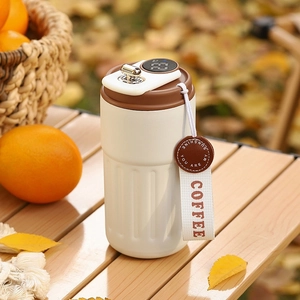 Smart 316 stainless steel coffee thermos with temperature display and woven handle