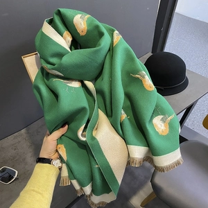 Women Winter Warm Long Imitation Cashmere Scarf Minimalist Bird Jacquard Tassels Shawl Casual Daily Neckwear