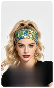 Detailed view of paisley yoga headband featuring high-elasticity breathable fabric