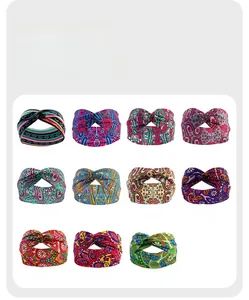 Detail showing various bohemian twist headbands with colorful paisley and floral patterns