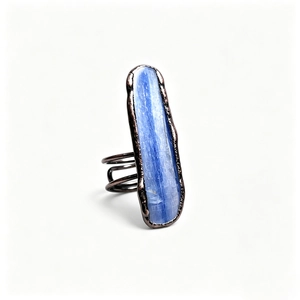 Vintage raw blue kyanite ring with antique bronze triple spiral adjustable band