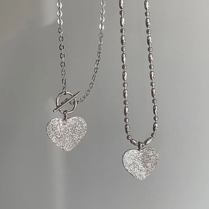 925 silver heart pendant necklaces with OT buckle and matte glitter finish