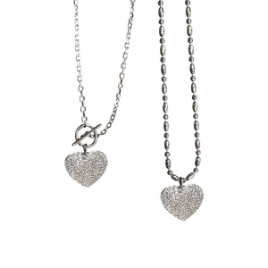 925 silver heart pendant necklaces with OT toggle clasp and beaded chain design