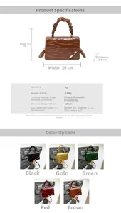 Infographic showing dimensions and features of the crocodile texture PU leather handbag