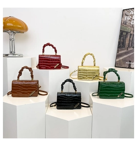 Detailed display of five crocodile pattern handbags with unique cloud pleated handles