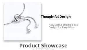 Close-up of adjustable box chain slider bead design for 925 silver bow bracelet