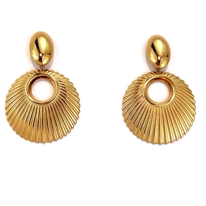 Elegant vintage gold plated shell textured stainless steel drop earrings for women