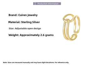 Detail view of gold S925 sterling silver knotted ring with adjustable open design