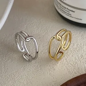 Minimalist S925 silver double loop knot rings in gold and silver finish, adjustable open style