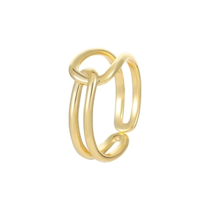 Polished gold knot open ring with a minimalist double-loop design for women