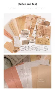Macro detail of vintage coffee-themed textured papers and linen paper for DIY journaling