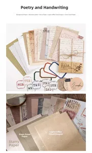 Macro shot of vintage scrapbooking paper set including specialty textured Yunlong paper