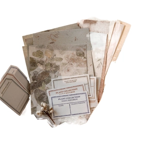 Vintage scrapbooking material paper set with plant collection prints and labels