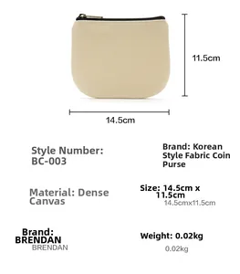 Detailed size specifications and parameters for the minimalist canvas coin purse with YKK zipper