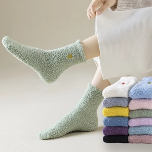 Calze In Pile Corallo Da Donna Ricamo A Cuore Spesse Calde Casa Sonno Stile Giapponese Morbide Soffici