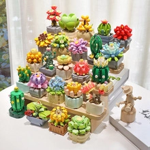 Detailed macro view of twenty-four unique miniature cactus and succulent building blocks sets