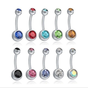 Stainless Steel Belly Ring Double Round Cubic Zirconia Body Piercing Jewelry Curved Barbell For Women Fashion Accessory