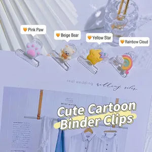 Cute Cartoon Transparent Binder Clips Resin Bear Cat Paw Star Paper Storage Organizers For Students School Office Desktop Stationery Gift