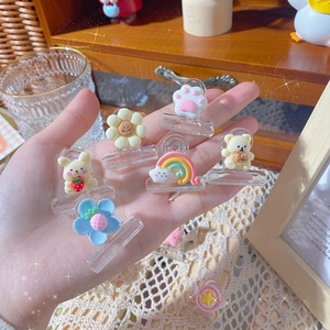 Cute cartoon character binder clips in transparent plastic for office paper organization