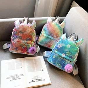 Unicorn Sequin Backpack For Girls Rainbow Sparkly Mini Bookbag With Pom Pom Charm And Star Pattern
