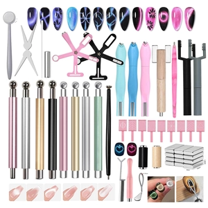 Multi-functional magnetic nail art tool kit with cat-eye wands and various strong magnets
