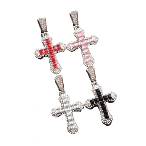 Hip-hop cross necklace pendants with colorful zircon stones in four vibrant colors