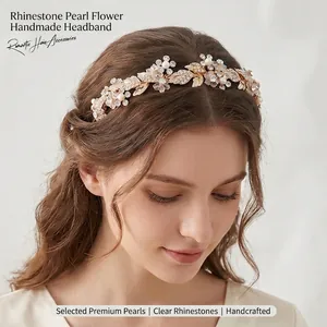 Diadema Elegante Para Novia Con Flores De Esmalte Hechas A Mano Pedrería Y Perlas Artificiales De Imitación Tocado Vintage Para Mujer