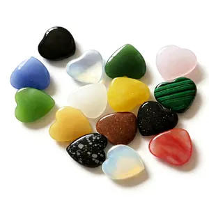 Polished natural heart-shaped gemstones collection in 15 mixed crystal colors