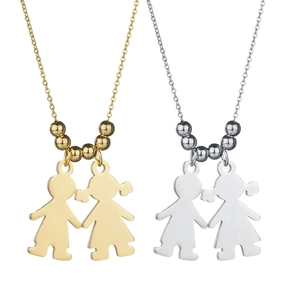 Stainless steel boy and girl silhouette pendant necklace in gold and silver finish
