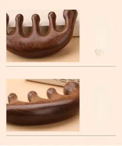 Detail showing the thick whole wood construction and natural grain of the massage comb