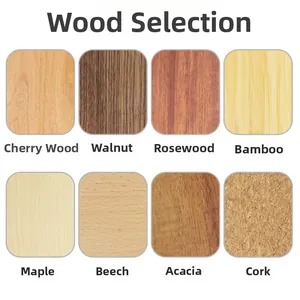 Selection of premium wood materials including cherry, walnut, maple and beech for keychains