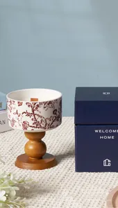Blue and white porcelain soy candle with wooden base and elegant Welcome Home gift box